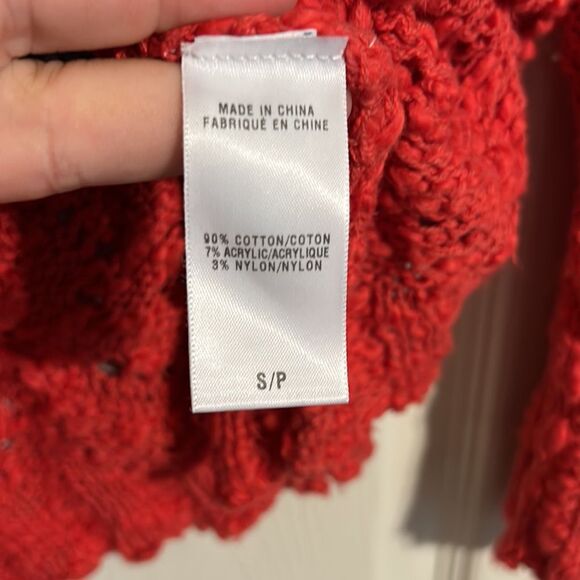 LUCKY  BRAND Size Small Open Crochet Pink Coral Tunic Sweater V-Neck Jewel Tone - Picture 4 of 6